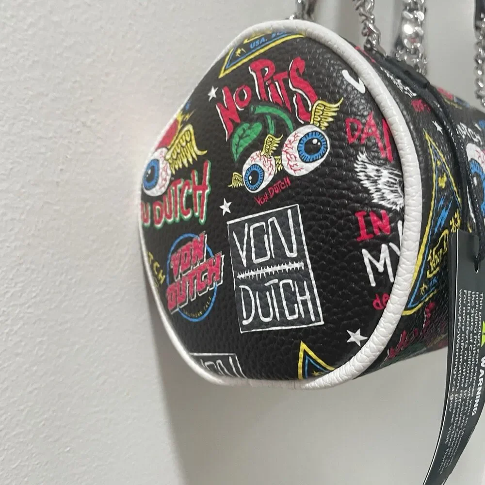 Von Dutch Y2K Barrel Shoulder Bag NWT - Black Jax Graphic Eyeball
